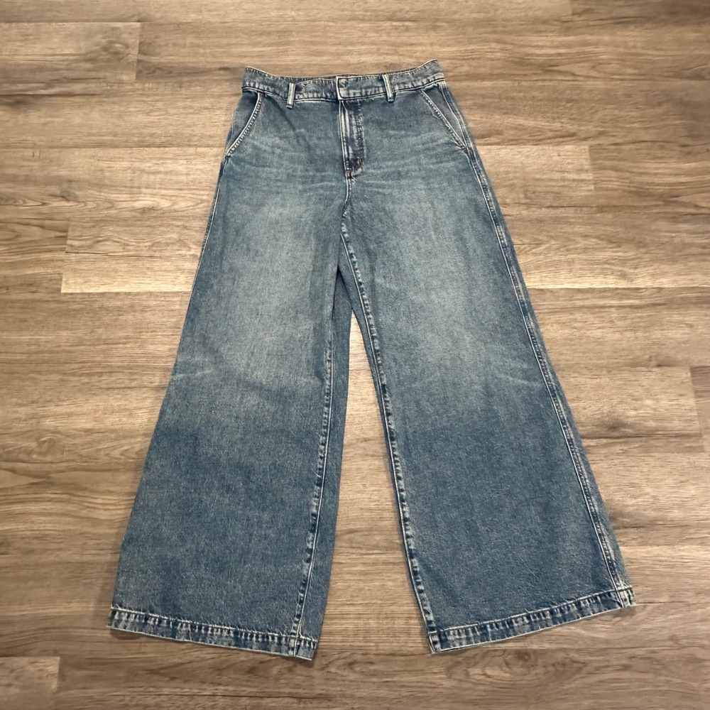 LOFT The Trouser Wide Leg Jeans Size 8 Medium Wash Denim High Rise Lyocell Blend